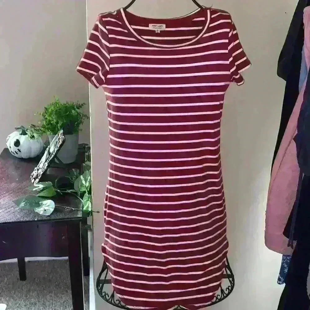 Brand: Heart & Hips
Red and soft white striped short sleeve dress. - Picture 2 of 6